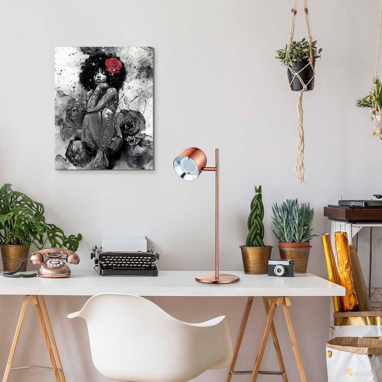 Stampa Su Tela Afroamericana Con Ragazza Nera E Rose – Quadro Astratto Moderno Per Decorazione Parete – Opera D'Arte Incorniciata Per Camera Da Letto E Ufficio - 5