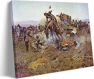 American Made The Camp Cook's Troubles Bronc to Breakfast by Charles Marion Russell Western Art Print Poster Wall Art Painting On Canvas Wall Art Picture Print Living Room Walls Decor Homes Frame 16x2