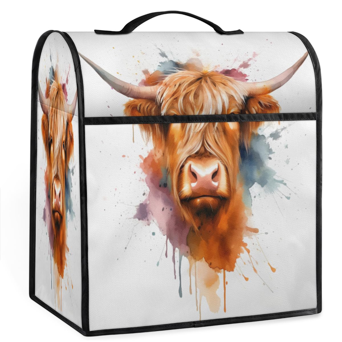 Coffee Maker Cover Highland Cow Portrait Kitchen Appliance Covers Small Appliance Covers Blender Cover Juicer Cover Dust Covers for Kitchen Appliances with Top Handle and Pockets,Washable,C970