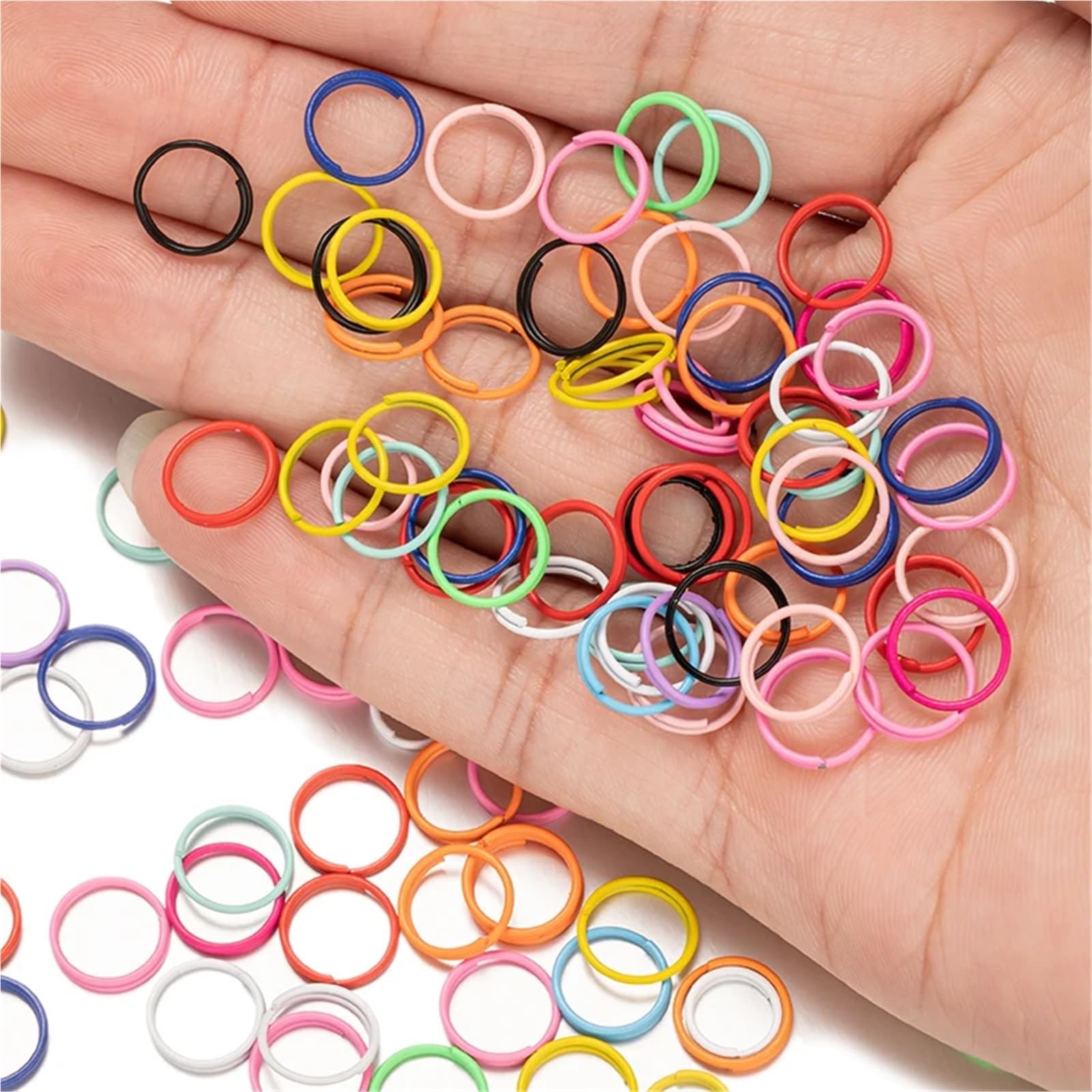 Farbige Binderinge zur Schmuckherstellung, 2000 Stück, 8/10 mm, bunte Metall-Binderinge, Doppelschlaufen, Schlüsselanhänger, Verbindungsstück für DIY-Schmuckherstellung, Zubehör (0,7 x 10 mm)