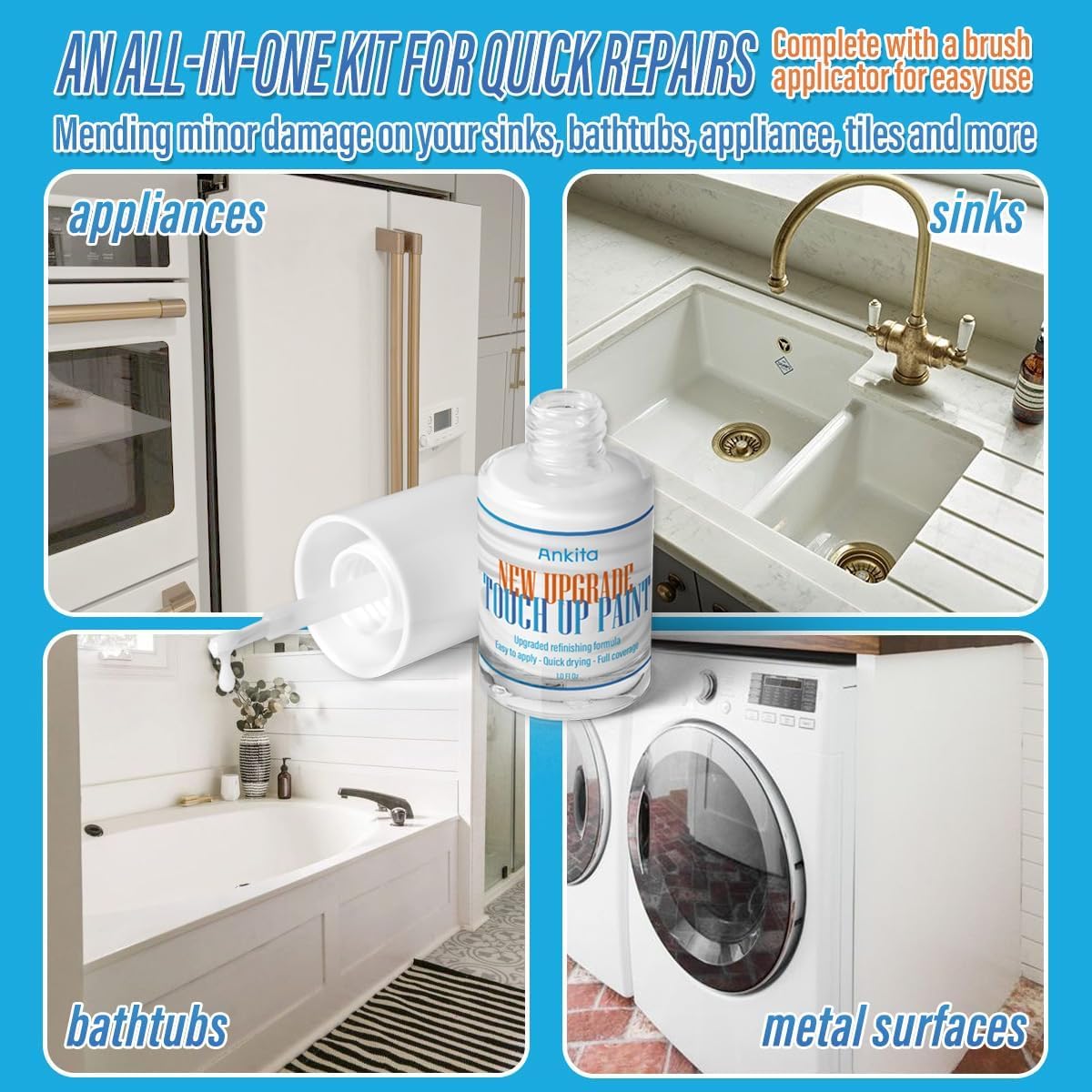 Porcelain Sink Touch Up Paint, High-Gloss Porcelain Repair Kit White & Appliance Paint for Chips, Scratches, Cracks and Spots on Enamel, Acrylic, porcelain, Sinks, Tubs, Bathtub, Appliances, Metal, Tiles in Kitchen and Bathroom. (Gloss White) - Image 2