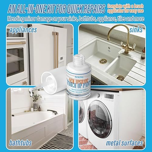 Vista 14 de Pintura especial de alto brillo, pintura de secado rápido, para arañazos y astillas en porcelana, acrílico, esmalte, hierro fundido, bañeras, No. 01