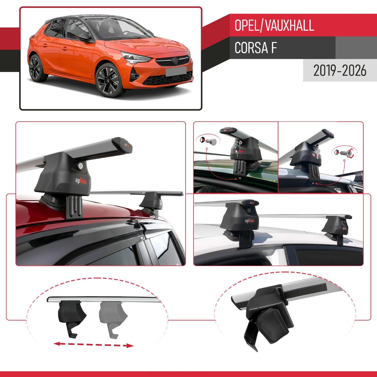 Kompatibel mit Opel/Vauxhall Corsa F 2019-2026 ACE-4 Relingträger Dachträger Auto Gepäckträger Grau Aluminium 2 Stangen