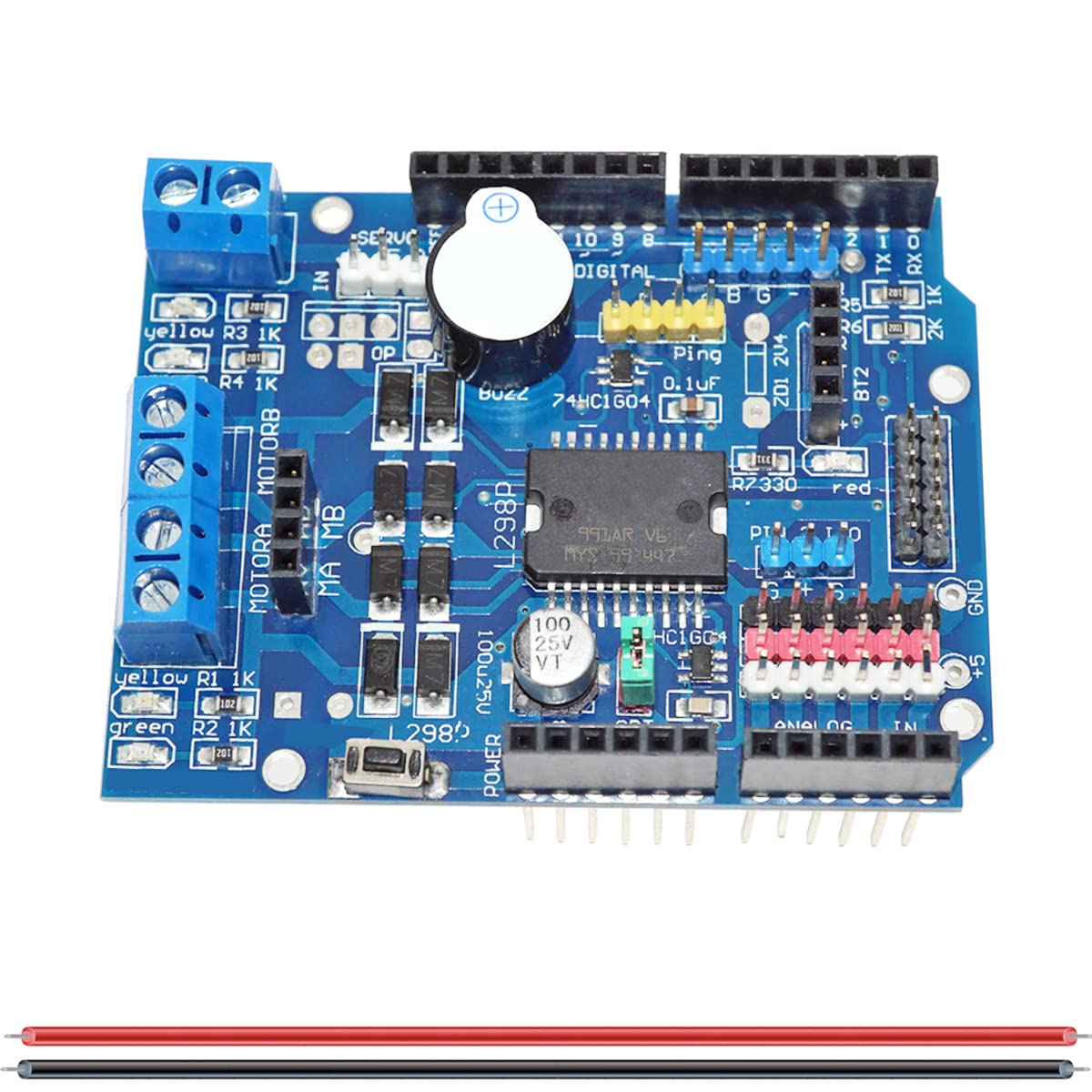 L298P Motor Driver Module H-bridge Driver Shield Expansion Board Speed Controller High-Power DC Stepper Motor Controller Bluetooth Interface with 24AWG Cable for Arduino