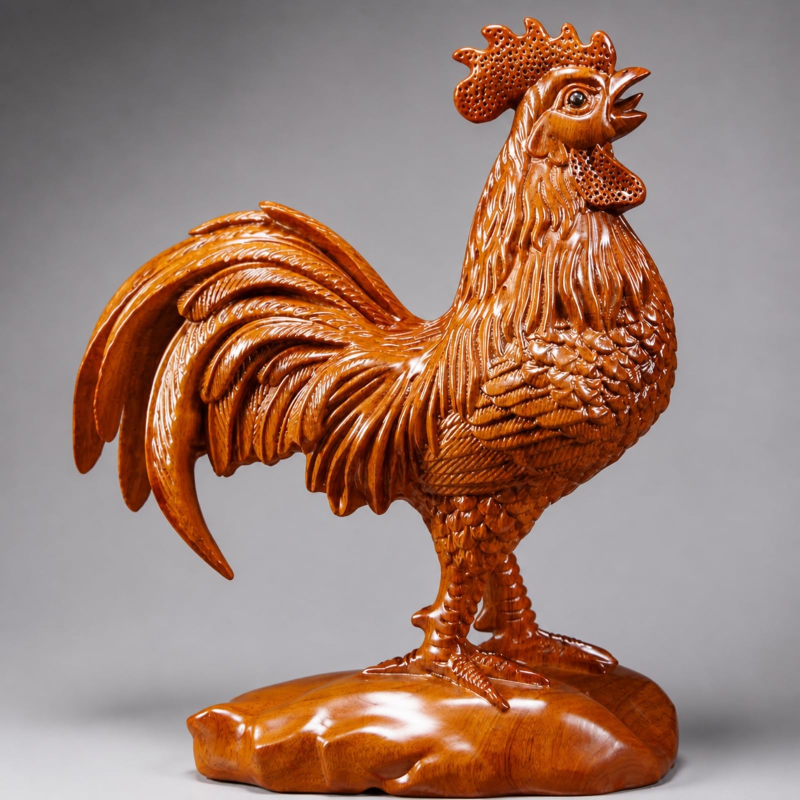 Baoblaze Coq en Palissandre Robuste | Finition e, Statute Coq, Artisanal, pr Salon, Entrée, Collectionneurs, Rouge, 28CM