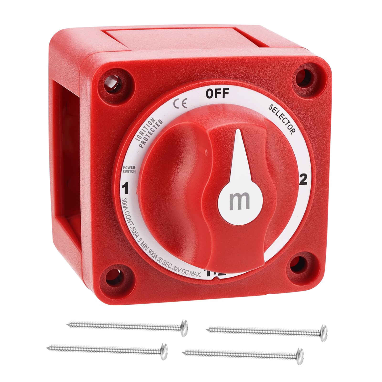 Battery Disconnect Switch - Waterproof & Heavy Duty 300A 32V DC MAX Power Off/1/2/1+2 4 Position Power Kill Switch for Marine Car Vehicle RV Trailer - Ignition Protected 6007