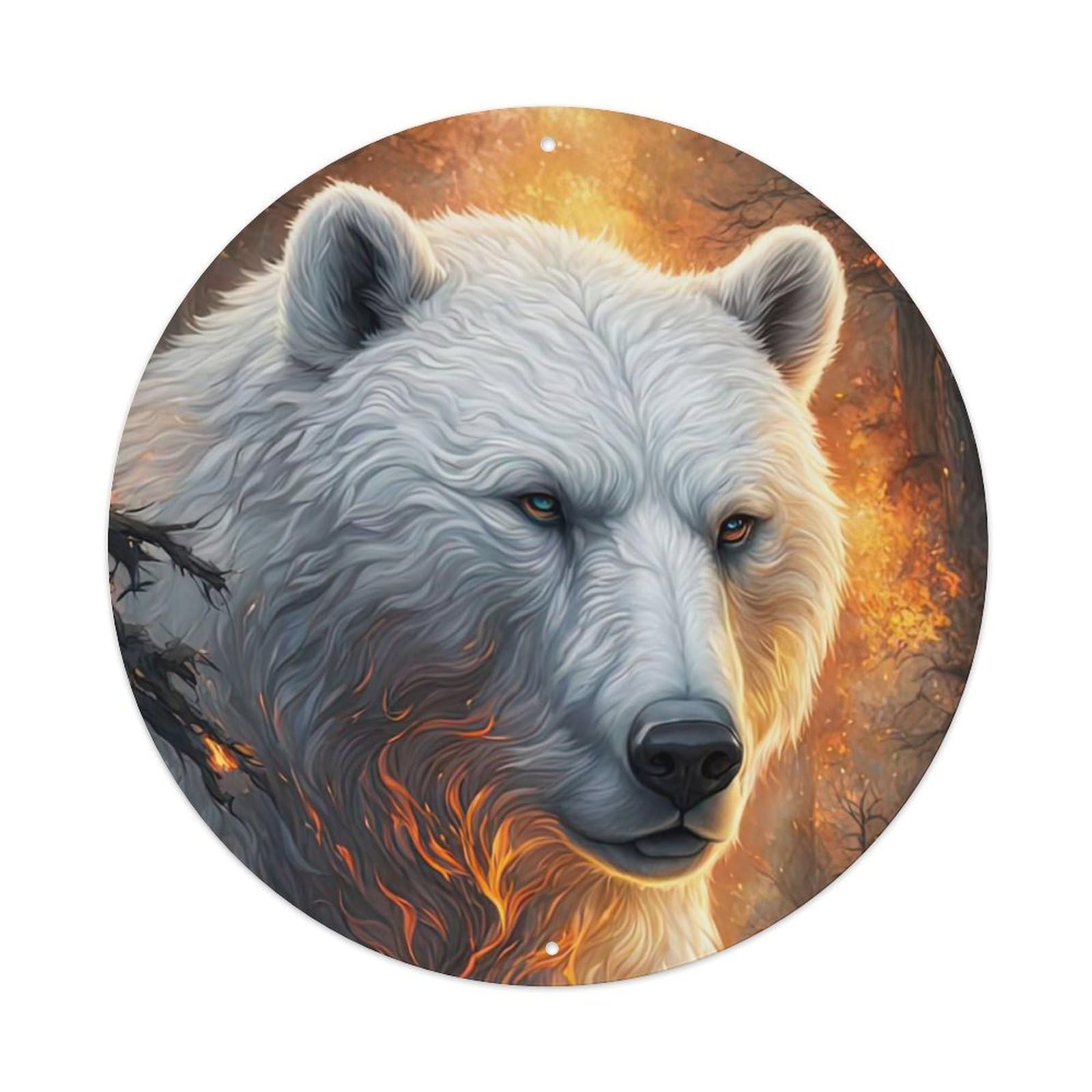 Animal Artwork Polar Bear in The Forest Vintage Metal Tin Sign Plaque Wall Decor for Cafe, Club Bar, Office, Garden Metal Poster 8x8Inch