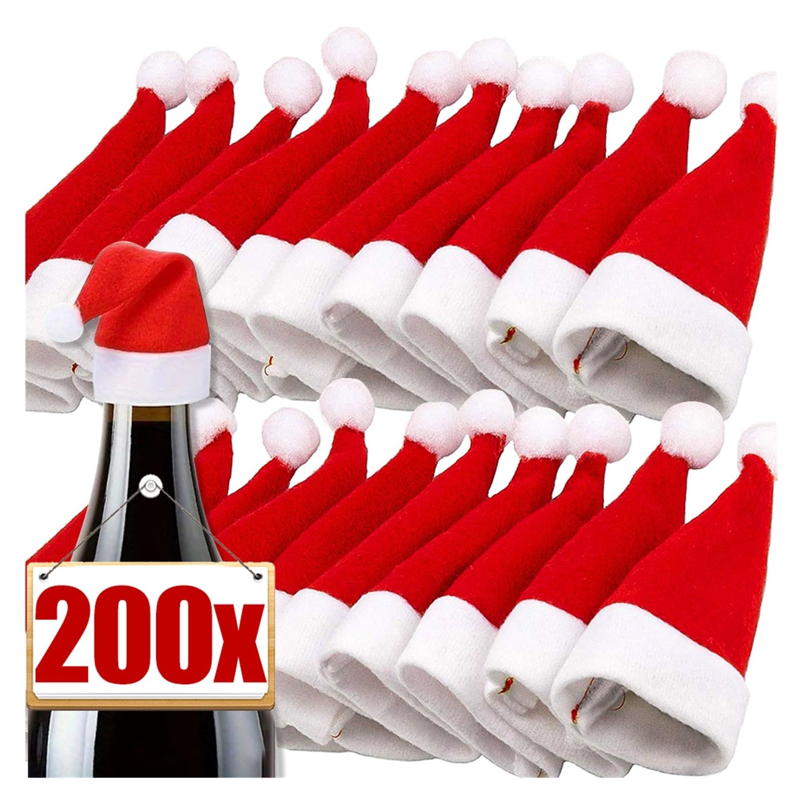 Borsa portaposate di Natale, cappello di Babbo Natale, tappo per bottiglia di vino, coltello e tasca per forchetta, decorazione da tavola per festa di Natale e Capodanno (rosso, 100 pezzi)
