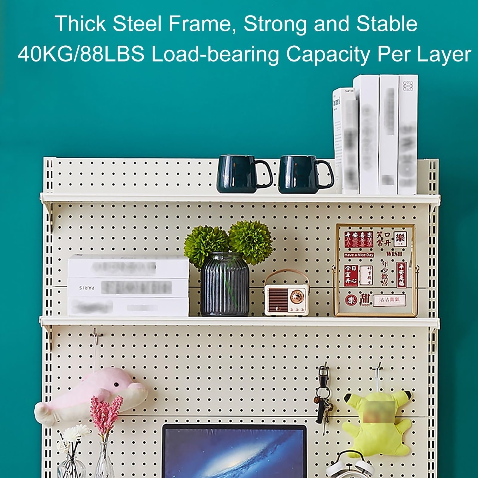 Pegboard da Scrivania, Ripiani Regolabili in Altezza, Pannello Porta Attrezzi Autoportanti, Pannello Forato Metallo, Pannello Portautensili Grandi(Grigio,106x186cm/41.7 * 73in)