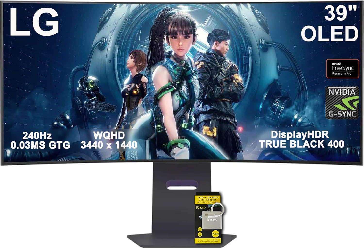 LG 39 Ultragear OLED Curved Gaming Monitor - 39" WQHD (3440x1440) OLED - 240Hz - 0.03ms GTG - 21:9-800R - HDR10 - AMD FreeSync Premium Pro - G-SYNC - DisplayHDR True Black 400 w/ICP Hub
