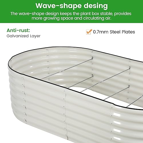 Miniatura 6 de GAOMON Cama de jardín elevada beige de 8 x 4 x 2 pies, maceta galvanizada grandes cajas elevadas de metal con bordes de seguridad y guantes para