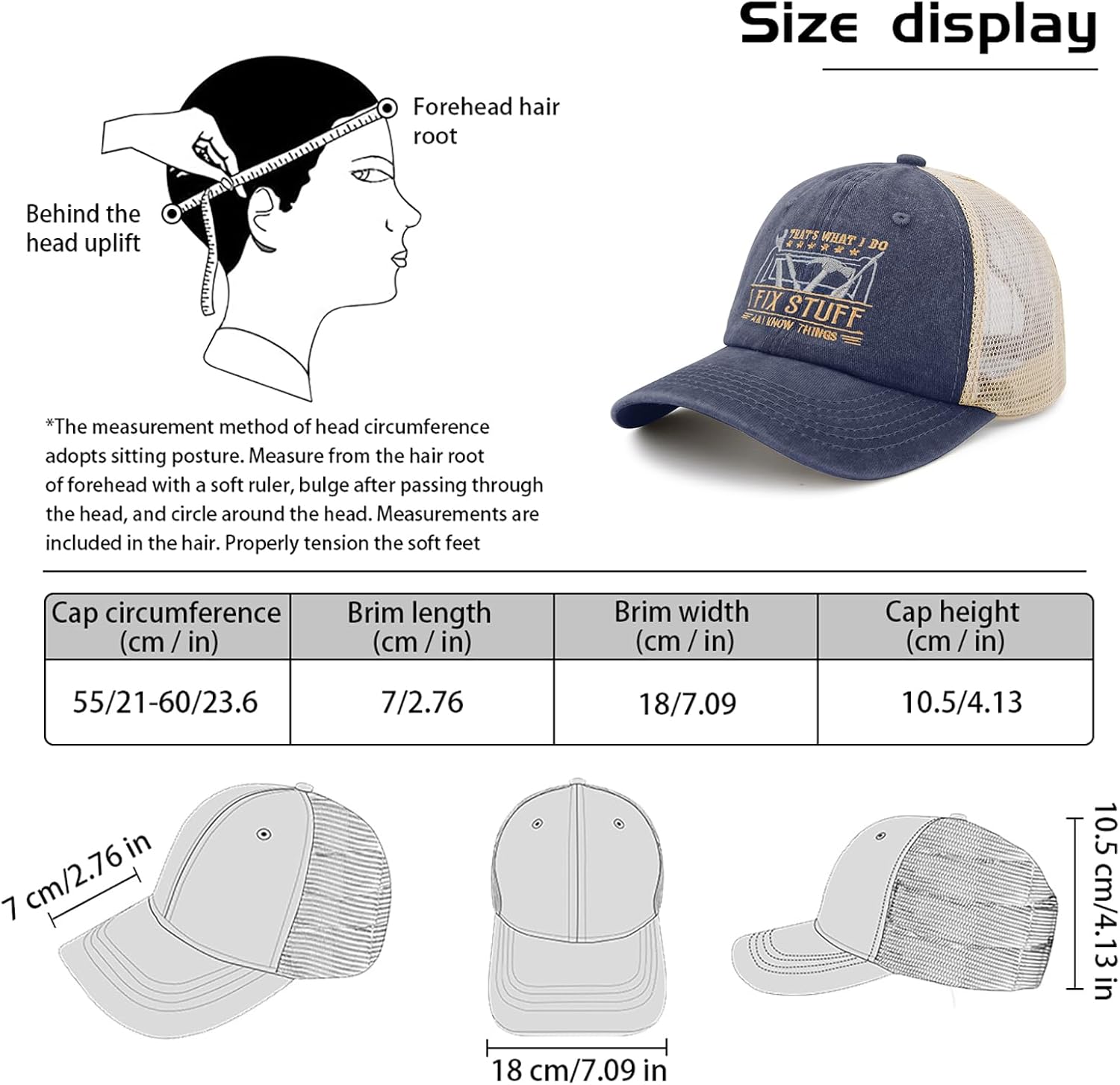 Embroidered That's What I Do I Fix Stuff & I Know Things Vintage Cotton Washed Soft Mesh Baseball Hat - Image 4