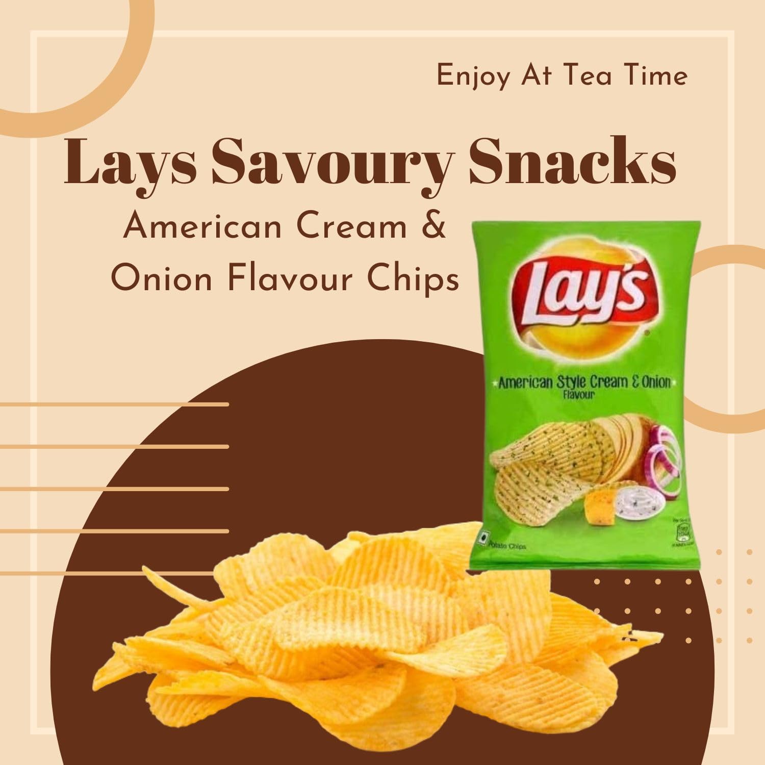 Lays American Cream & Cebolla 50g (Pack f 15) – Sabor a crema y cebolla – Snack perfecto para el té – Snacks crujientes – Combinación de agrio y crema perfectamente
