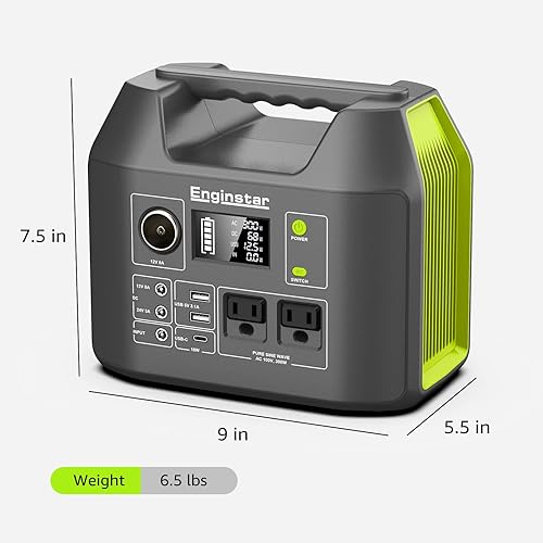Miniatura 5 de EnginStar Estación de energía portátil de 300 W, batería de 296 Wh con salida de CA de onda sinusoidal pura de 110 V para exteriores, camping,