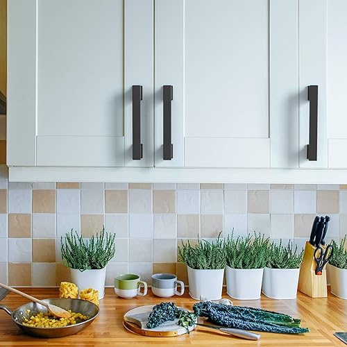 Miniatura 5 de Amerdeco - Paquete de 6 tiradores en color negro mate para armarios con orificio central de 6.25 pulgadas (160 mm), tiradores para armarios de