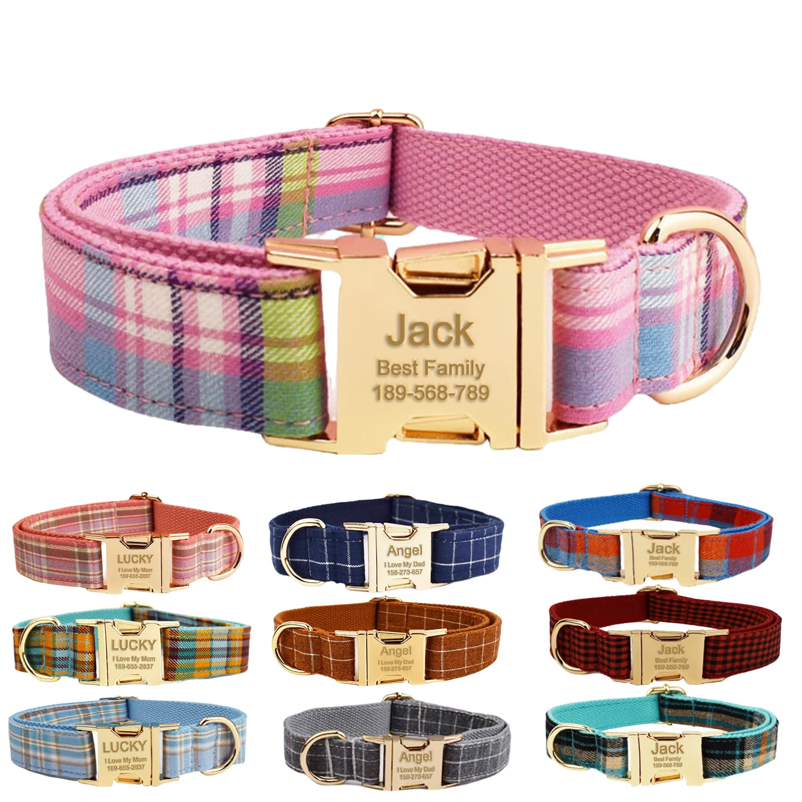 Personalized Dog Collar with Metal Buckle, Personalized Dog Collar with Name and Phone Number Fonts, Adjustable Sizes Custom Collars for Large Dogs (Collar 05)