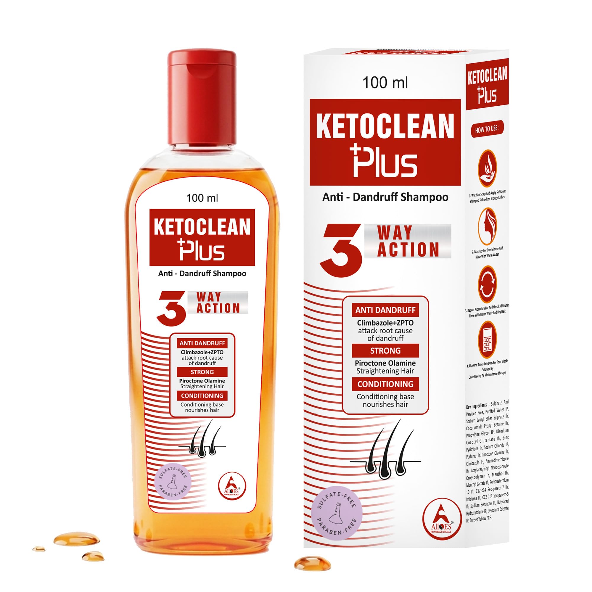 Alloes Ketoclean Plus Anti Itch and Anti Dandruff Shampoo for Man and Women 100ml | Advanced 3 Way Action with Climbazole, ZPTO and Piroctone Olamine | Deep Scalp Cleansing | Strong & Healthy Hair