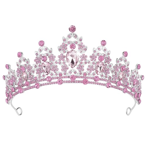 Tiaras para mujer, coronas de tiara de cristal rosa Didder para mujer, tiaras de corona plateada para niñas, corona de princesa, tiaras de boda,