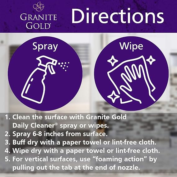 Granite Gold Polish Spray, Streak-Free Shine for Granite, Quartz, Marble, Travertine, Natural Stone Countertops, 64 Fluid Ounces and 24 Fluid Ounces