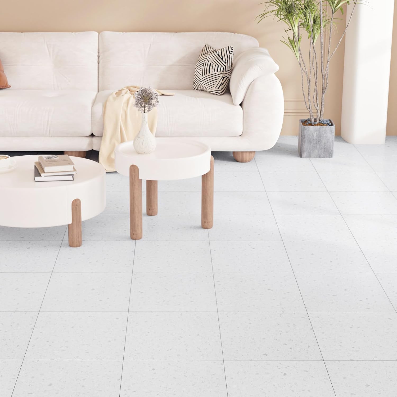 WESTICK Grey Terrazzo Peel and Stick Floor Tile Bathroom 20 Sheets Self Adhesive Vinyl Floor Tiles Waterproof Neutral Marble Floor Tile Stickers for Kitchen Bedroom Linoleum Flooring 12" x 12"