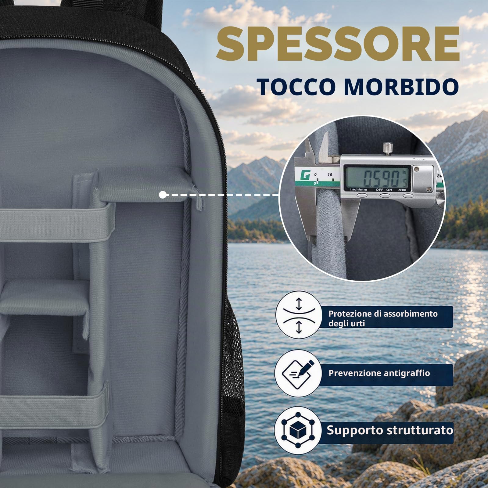 Zaino per fotocamera con supporto per treppiede, impermeabile, custodia fotografica, zaino antifurto, per fotocamera DSLR / SLR, fotocamera mirrorless Nikon Sony Canon