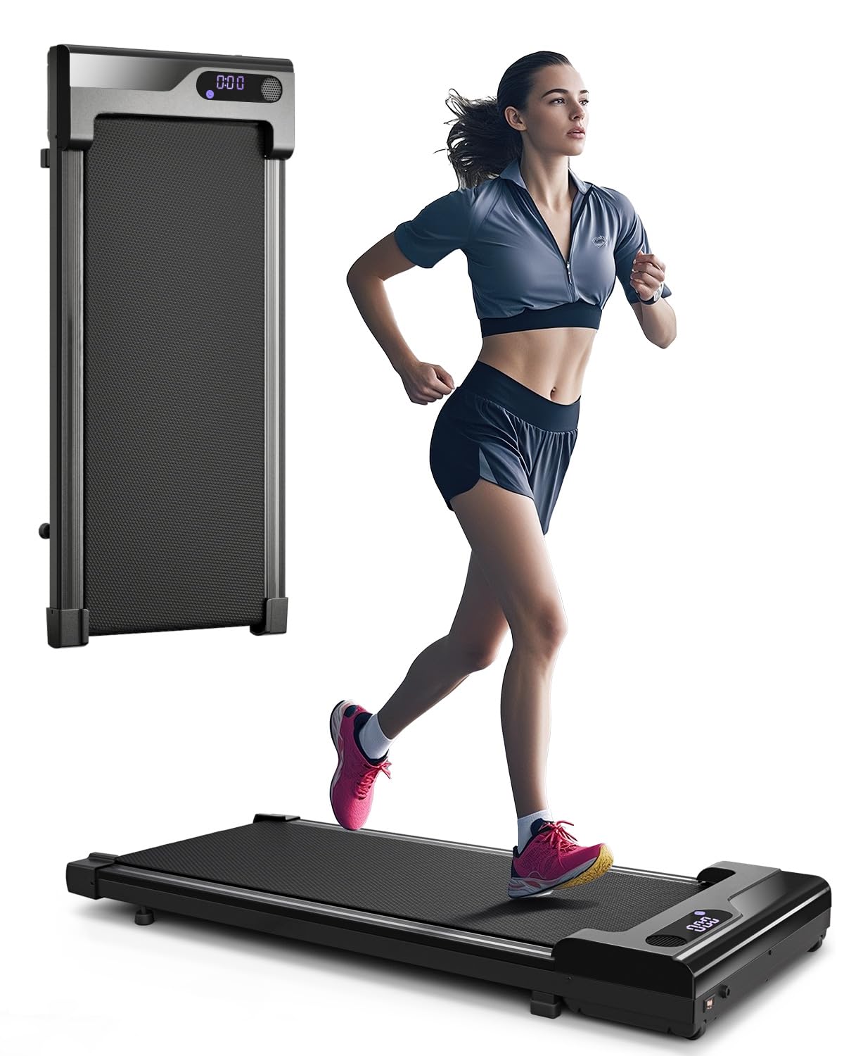 Zeporix Walking Pad Treadmill for Home - Under Desk Treadmills Office Mini Portable Electric Running Machine with Adjustable Speed Remote & LED Display Slim Compact Max up 264 lbs Capacity