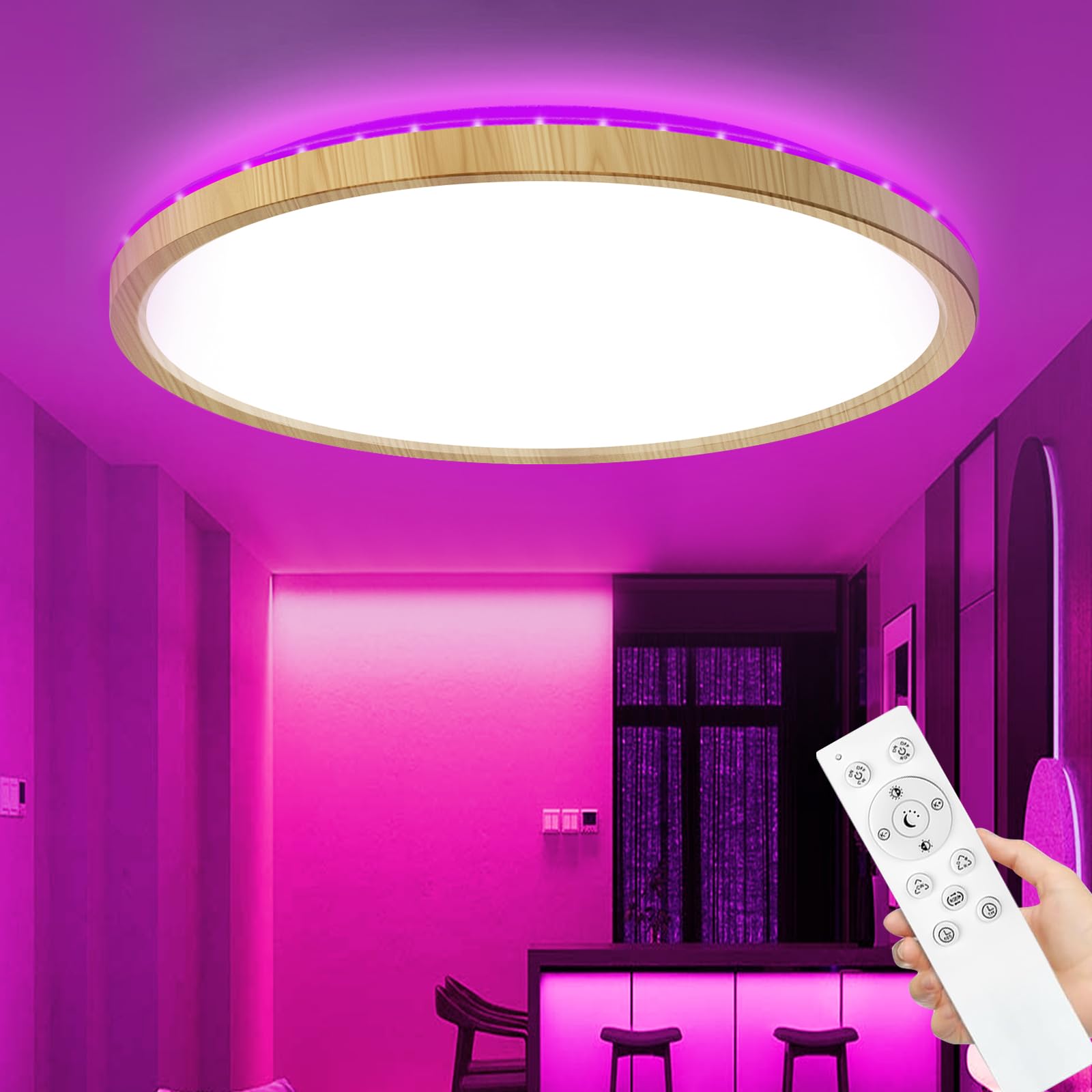 zemty 24W 3200LM LED Deckenleuchte Dimmbar, RGB Deckenlampe Farbwechsel für Kinderzimmer Schlafzimmer