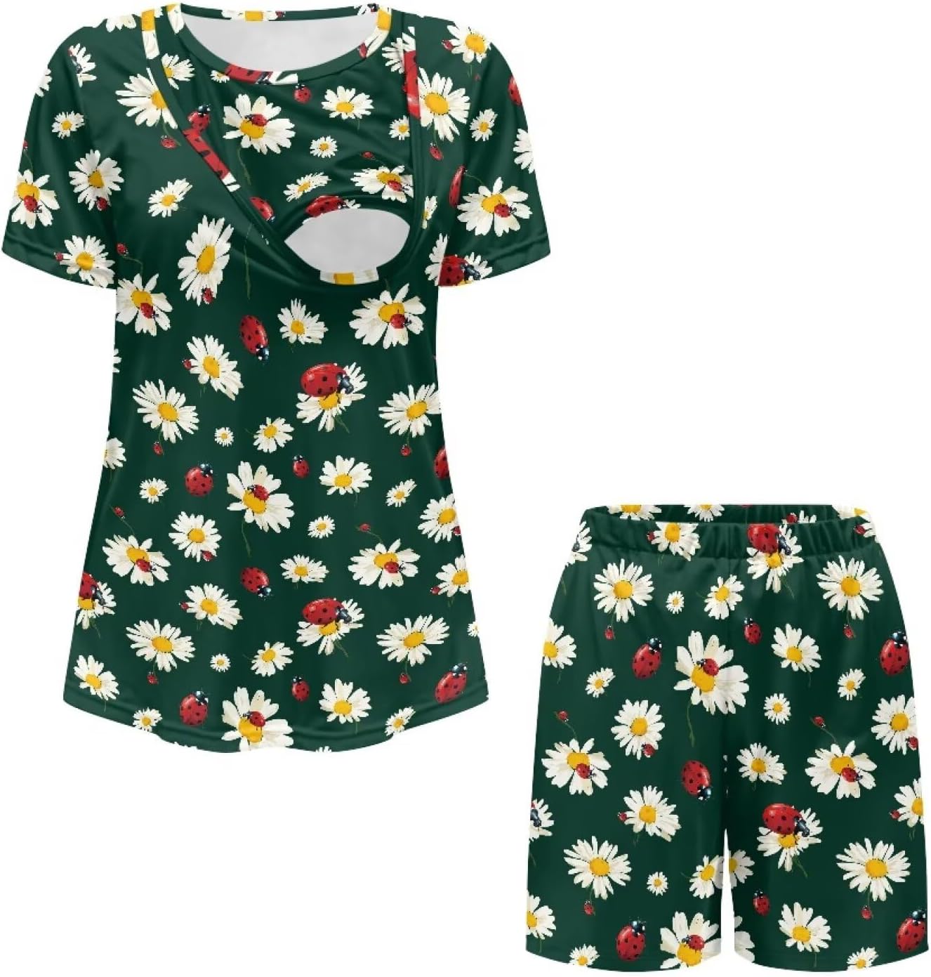 Women 2 Pack Nursing Pajamas Sets, Soft Loungewear with Double Layer for Summer S-2XL