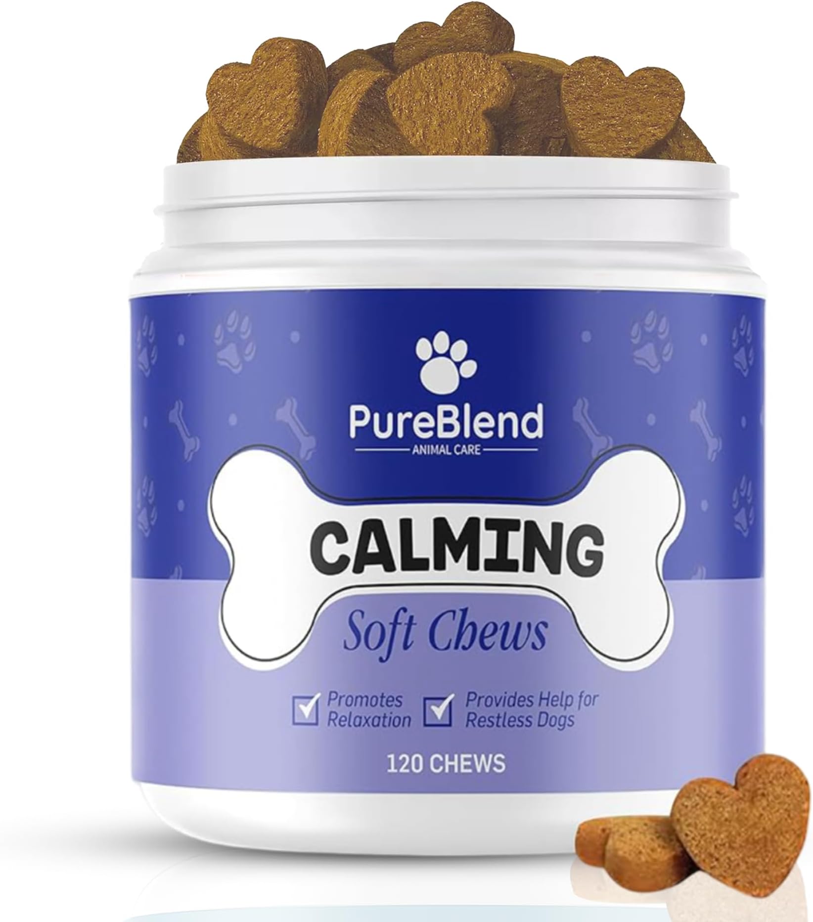 PureBlend Dog Calming Treats — Calming Chews for Dogs with Hemp Seed Oil, Chamomile & L-Theanine — 120 Chews, Up to 4 Month Supply