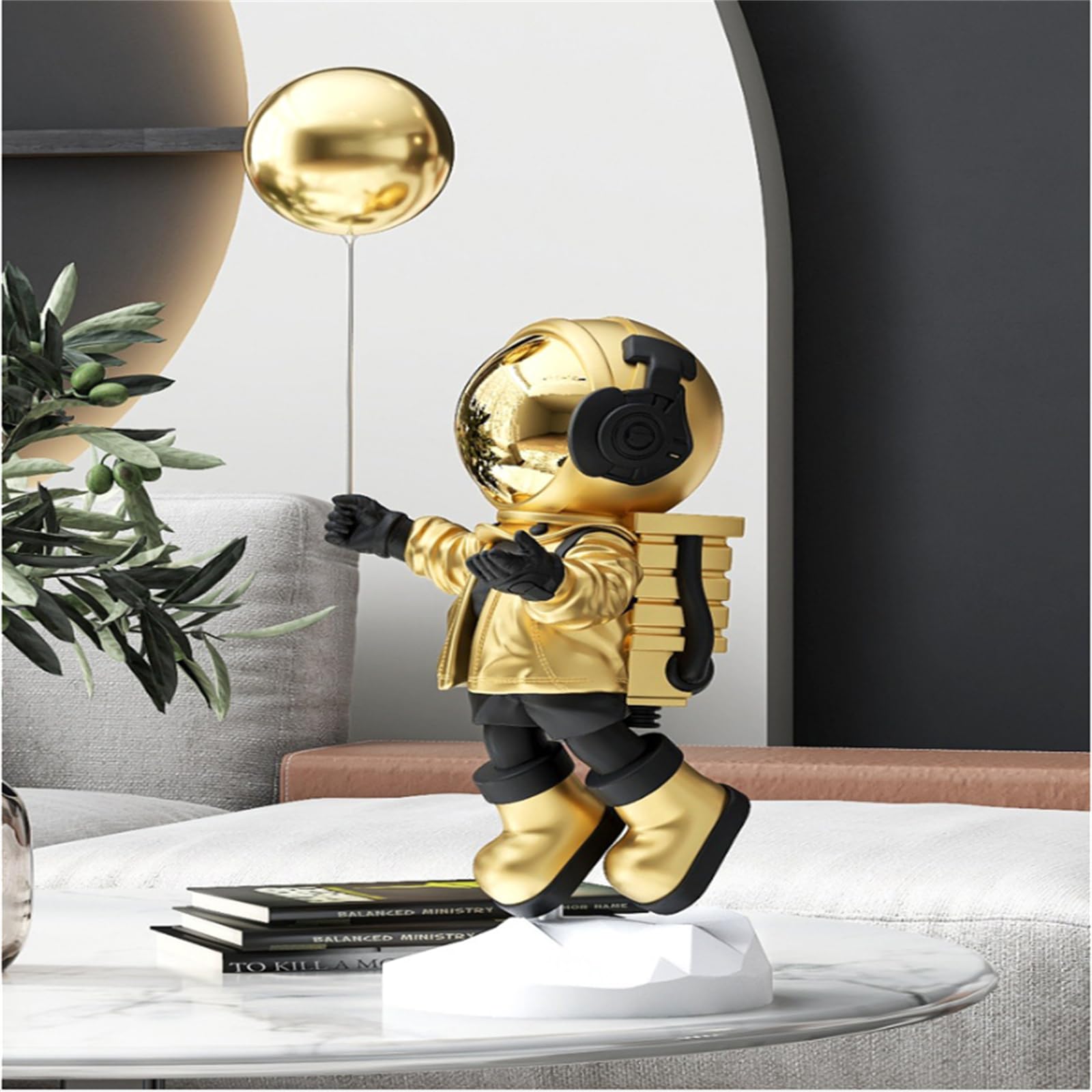 Statua astronauty dekoracje imprezowe duża figurka kosmonauta, centra handlowe, salon, biuro, biurko, półka na książki, dekoracja domu (srebrna, mała)