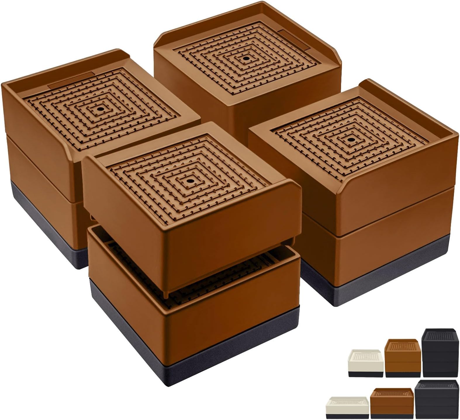 Bed Furniture Risers 3 inch, Square Adjustable Risers Blocks for Bed Sofa Table and Couch Lift to 1.5 or 3 inch，Heavy Duty Support Up to 1,300 Lbs (4 Pack-Brown)