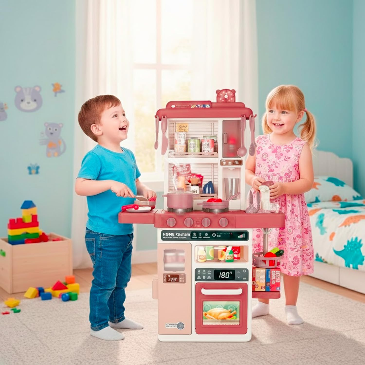 Cucina Giocattolo Bambini Con Luci E Suoni Realistici Rubinetto Con Riciclo Acqua Forno E Fornelli Apribili 50 Accessori Inclusi Gioco Educativo Per Bambini Dai 3–8 Anni (Rosso)