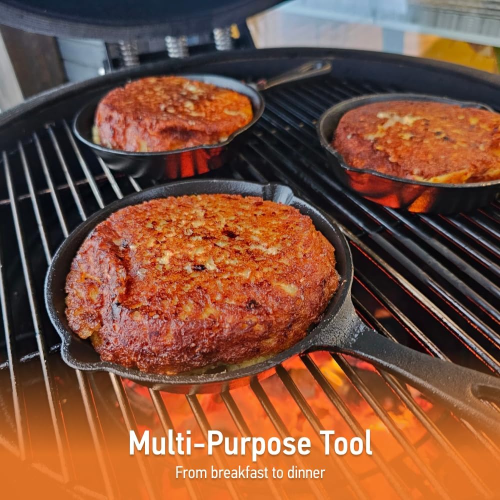 TEXAS CLUB Cast Iron Pan 20 cm - Ideal Frying Pan Induction Frying Pan Cast Iron Grill Pan Cast Iron Pan Cast Iron Pan Steak Pan Grill Pan Cast Iron Grill Pan for Pancakes Omelets