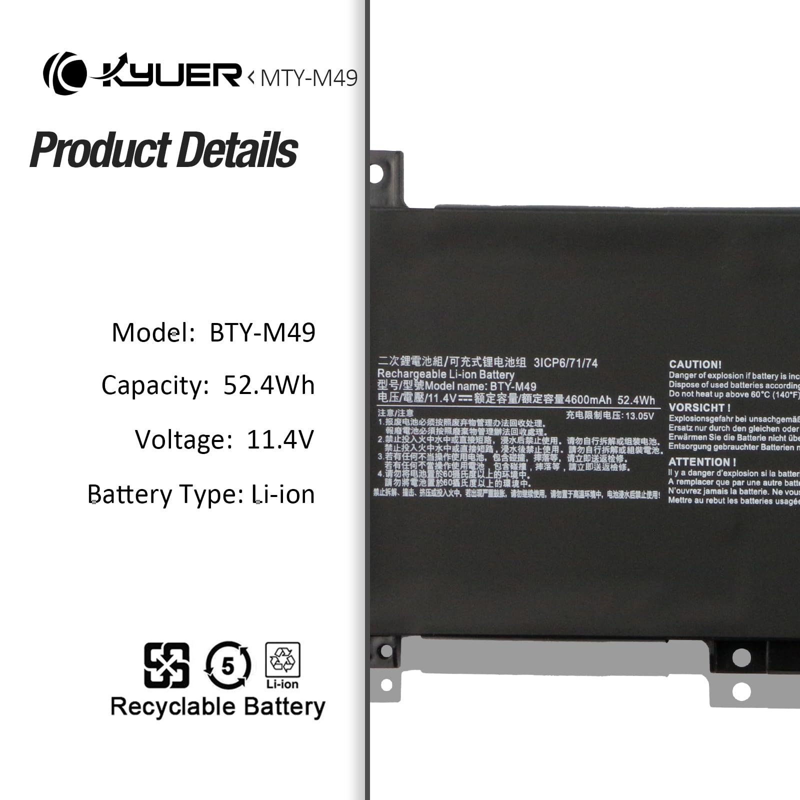 K KYUER BTY-M49 Laptop Akku für MSI Modern 14 B4M B4MW B10M B10MW B10R B10RAS B10RASW B10RBS B10RBSW B11M B11MO B11MOU B11MOL B11SB B11SBU B11SBL Prestige 14 A10M A10SC A10RAS A10RB A10RBS Summit E14