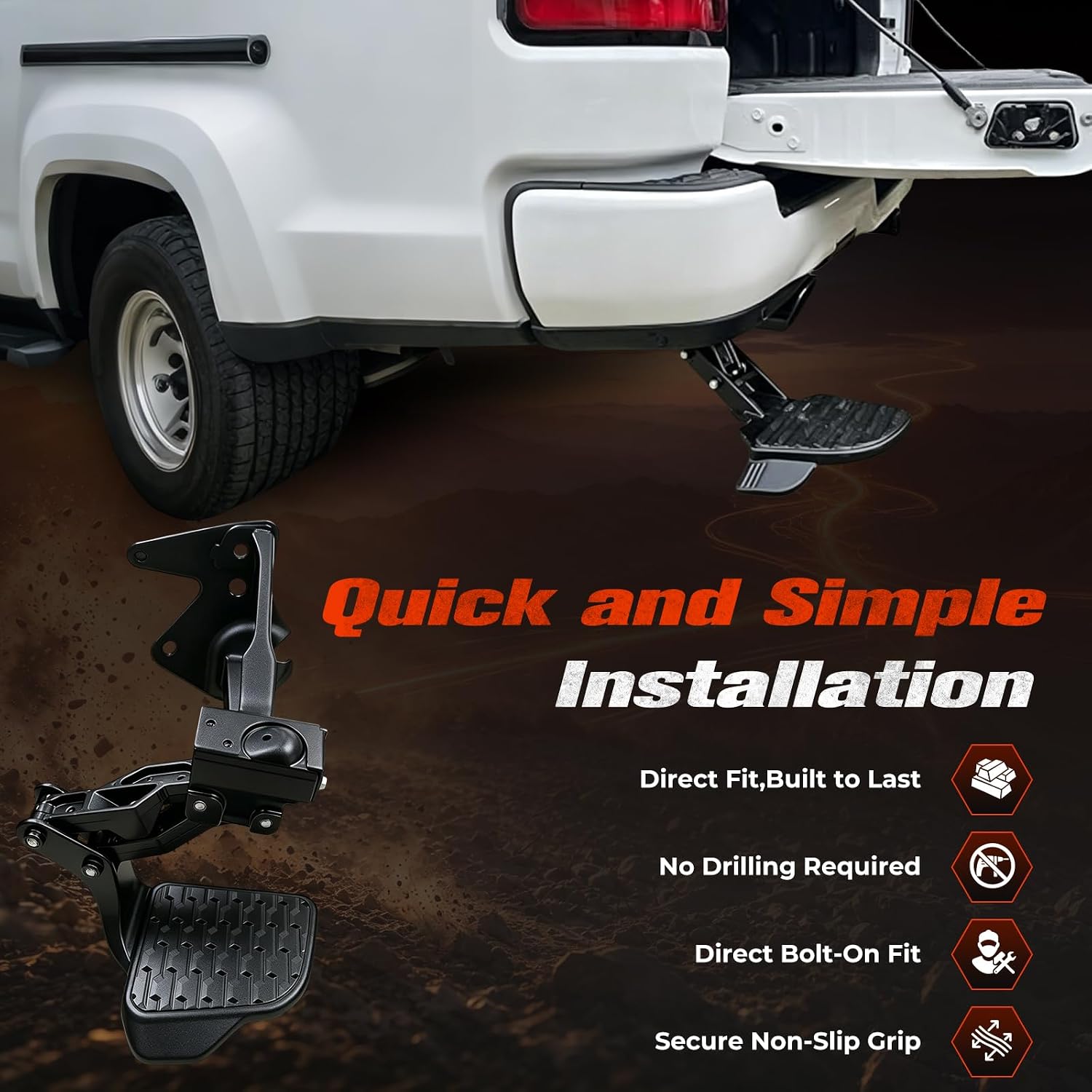 Upgraded Retractable Rear Bed Step Compatible with Dodge Ram 1500 2024-2026 Heavy-Duty Aluminum Tailgate Bumper Step Replaces 82216597AC