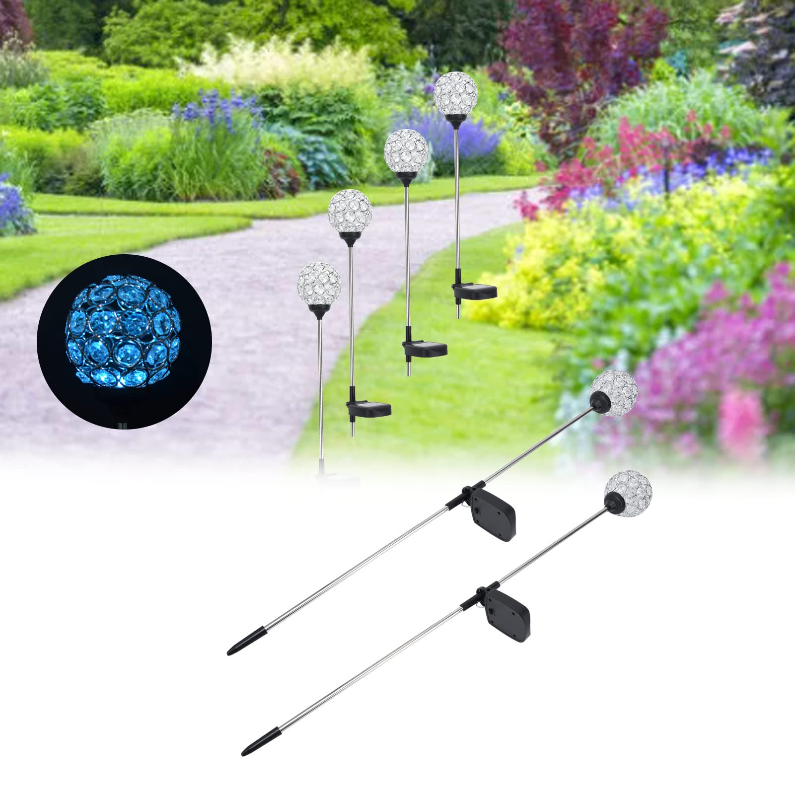 LED Kugel Solarleuchten IP65 Wasserdicht Landschaftslicht für Rasen Balkon Romantische Beleuchtung 2 Pack