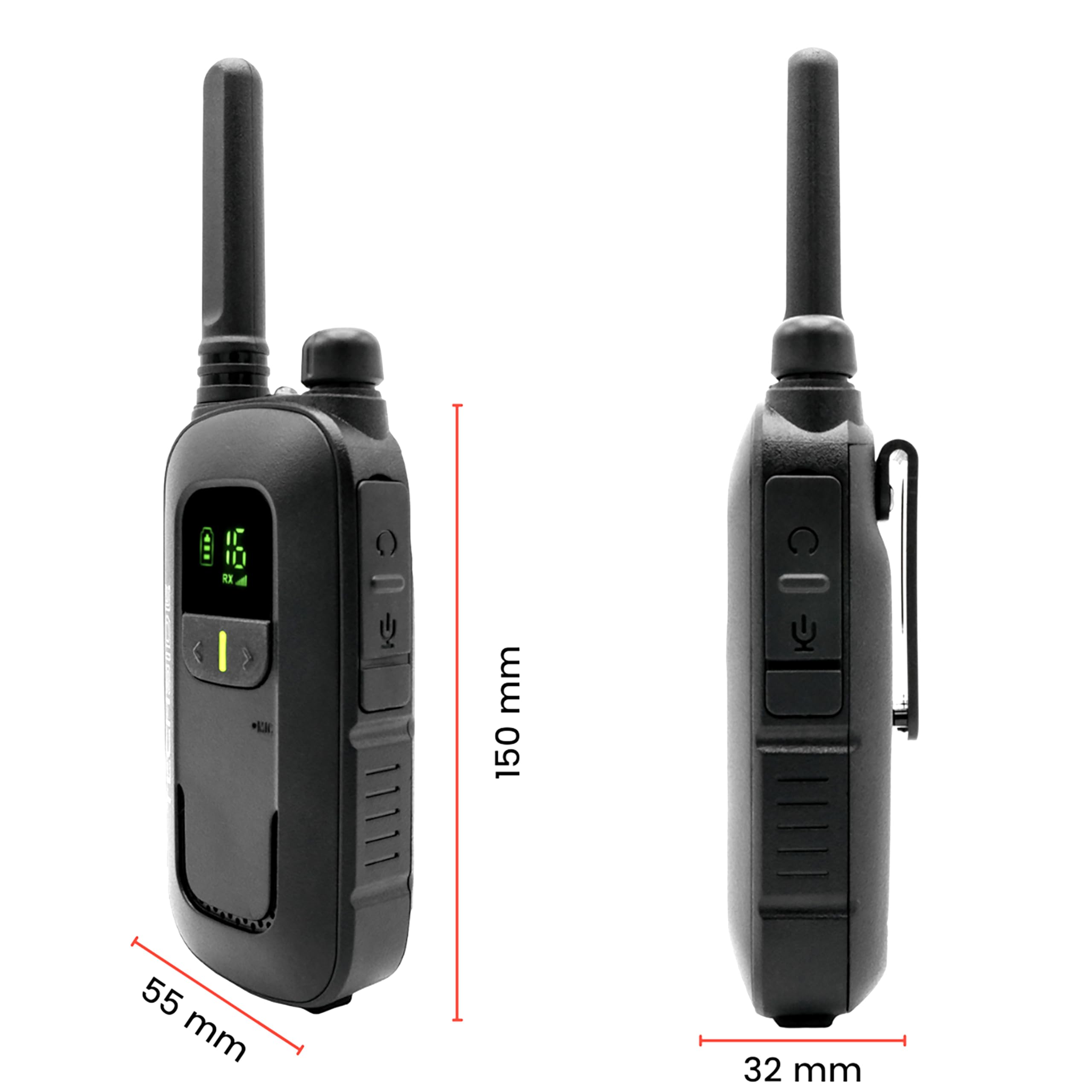 Techside TS-T2 Ricetrasmittente Professionale Walkie Talkie 16 Canali PMR446 (Libero uso) | Vox a 5 livelli | Scansione Automatica Canali | Auricolare e Caricatore USB full optional