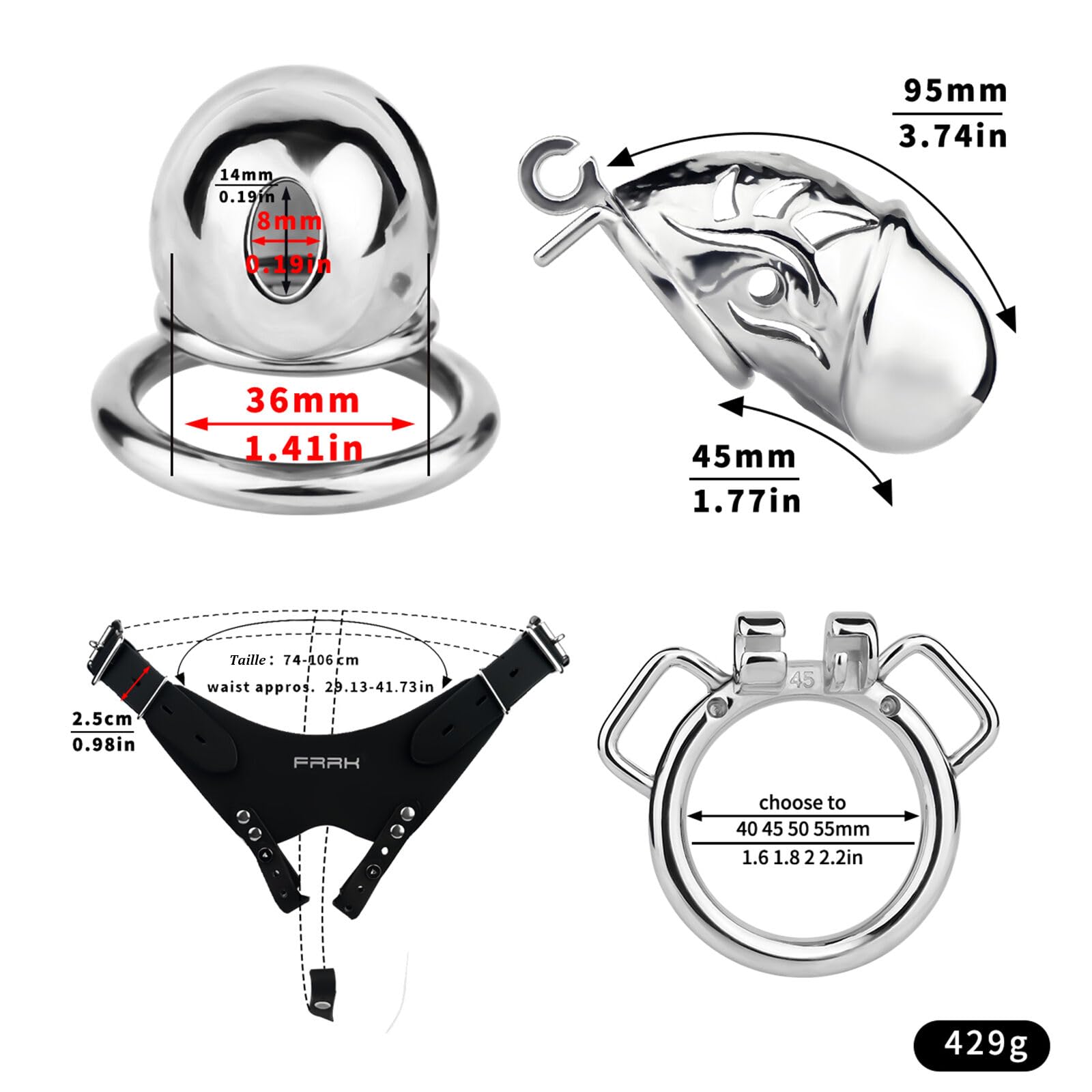 Edelstahl 3D Peniskäfig Metall Keuschheitskäfig mit Verstellbarer Hilfsriemen Herren Cock Cage Abstinenz Chastity SM Bondage Penis Käfig Keuschheit Sex Toy Keuschheitsgürtel Mann BDSM Sexspielzeug