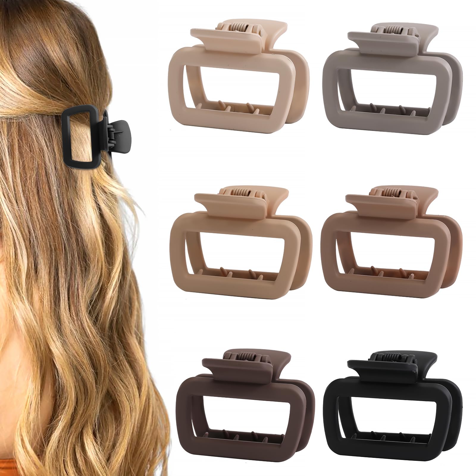6PCS Claw Hair Clips for Women and Girls - Strong Hold Non-Slip Matte Clips for Thin, Short, Medium, and Thick Hair