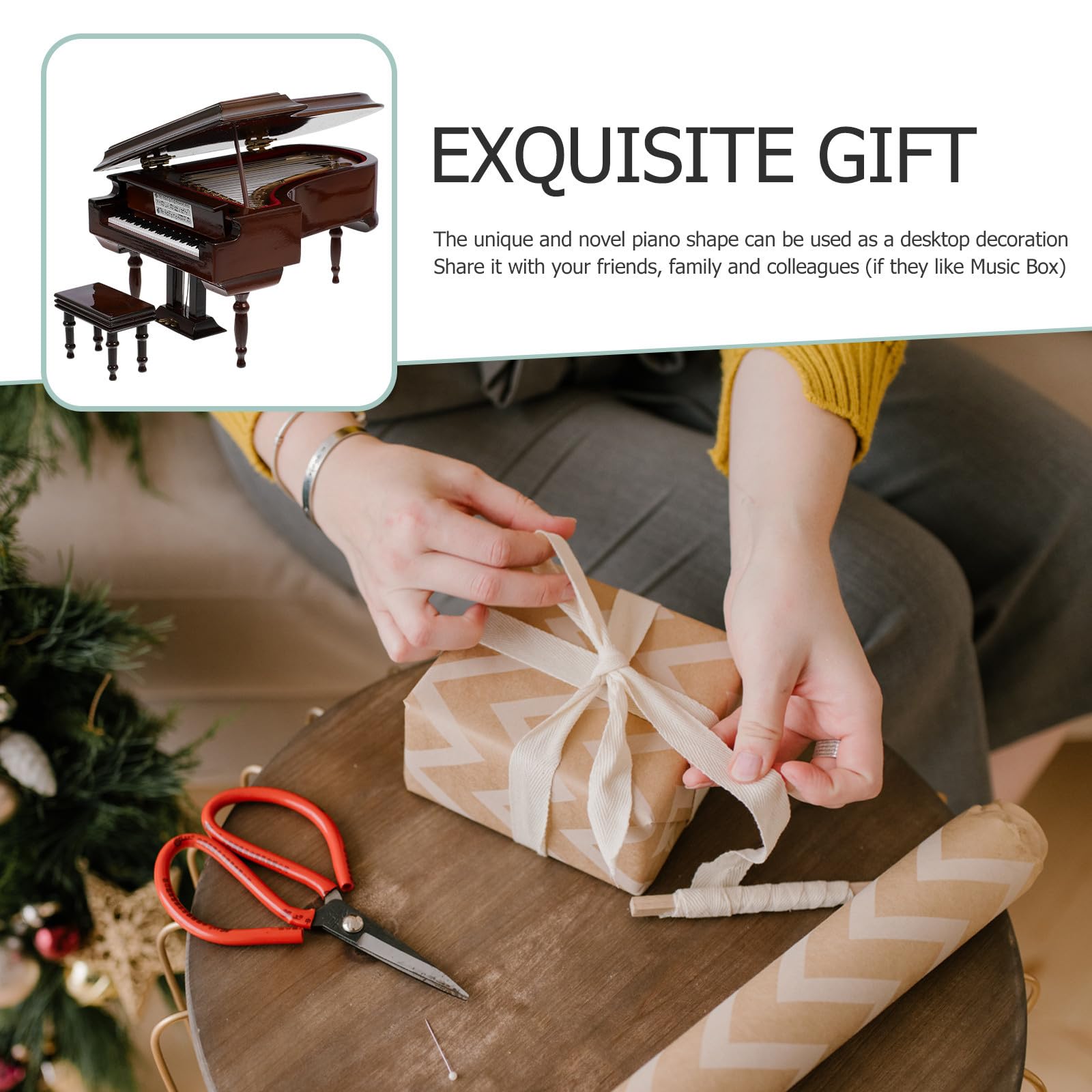HEALLILY Caja de Música Portátil Forma de Piano Mini, Decoración de Escritorio Creativa en Madera y Plástico, Obsequio Musical Adecuado Oficina