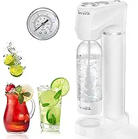 Máquina de água com gás | Tecnologia exclusiva de medidor de pressão | Carbonatação rápida e personalizada para qualquer bebida, com garrafa PET livre de BPA, cilindro de troca de CO2 de