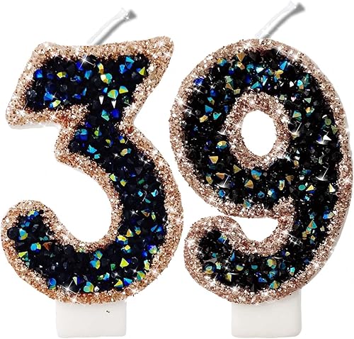 Miniatura 38 de Velas de números con purpurina de oro rosa de 2.8 pulgadas, muchos colores, regalos de cumpleaños de 22 años, velas de cumpleaños, velas de números