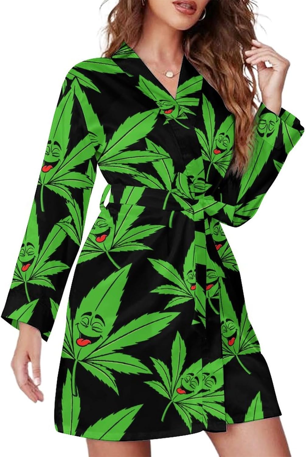 Funny Weed Women's Short Robes Lightweight Soft Bathrobe V Neck