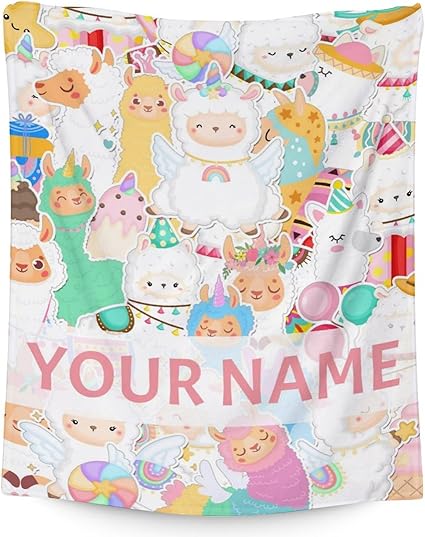 Blanket for Girl Women - 60x80 Inches Cute Llama Throw Gifts - Personalized Colorful Soft Fuzzy Blankets for Bed, Couch & Living Room