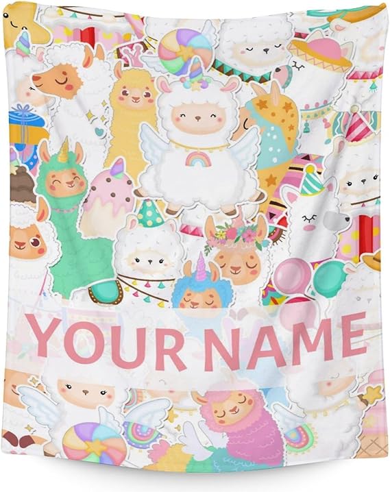 Blanket for Girl Women - 60x80 Inches Cute Llama Throw Gifts - Personalized Colorful Soft Fuzzy Blankets for Bed, Couch & Living Room