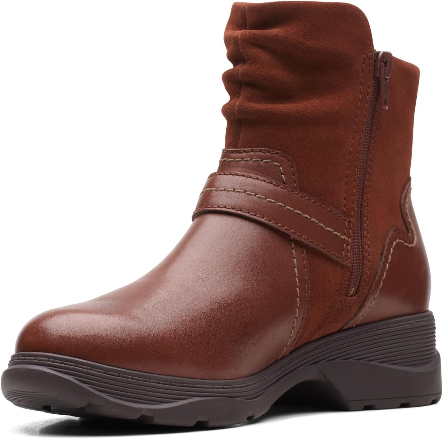 Clarks Women's Aveleigh Boot Fashion, Dark Tan Leather, 8.5