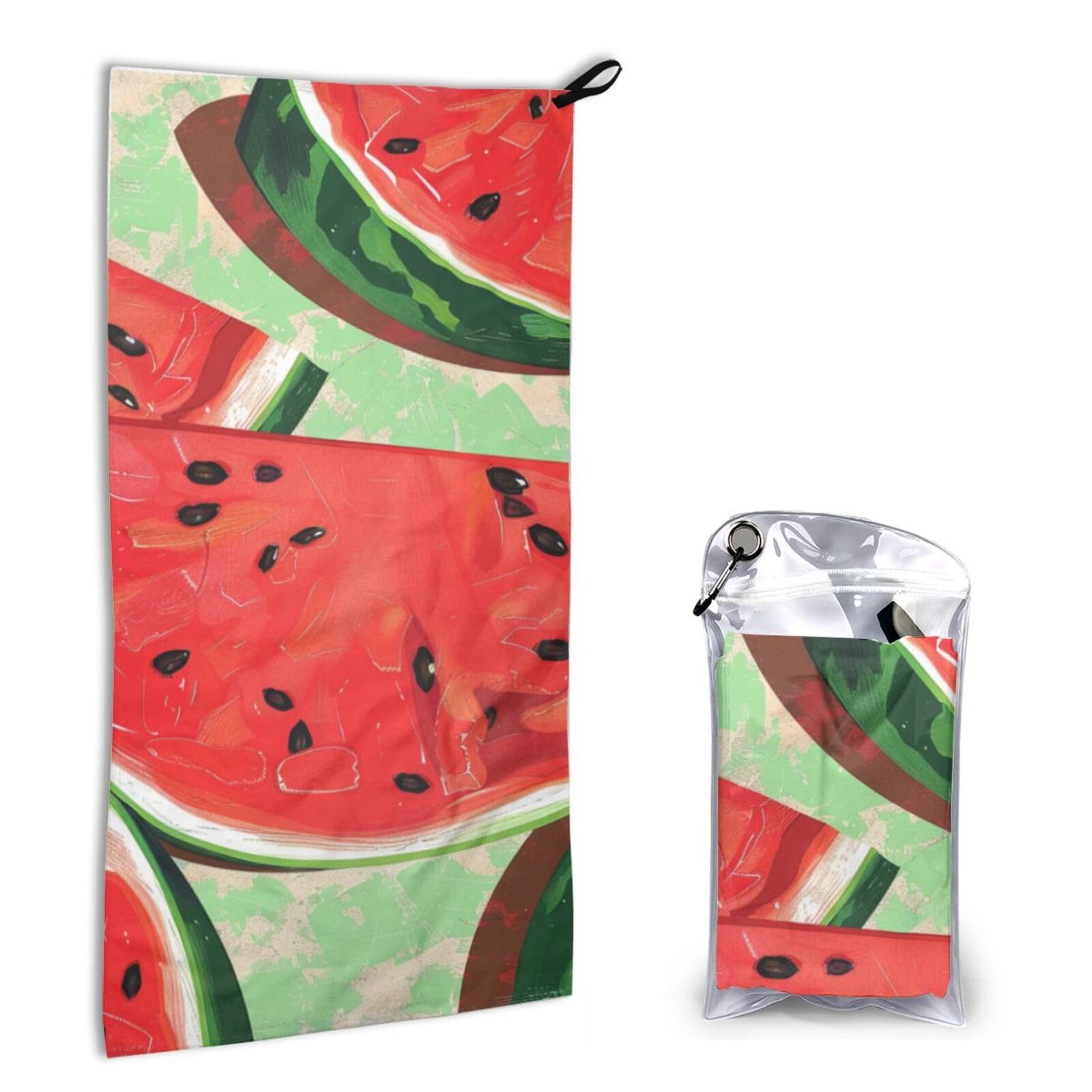 BWWHCCTI Quick Dry Hand Towel With Bag - Red Watermelon Printed Super Absorbent Face Cloth Microfiber Travel Sports Towels 40x80cm