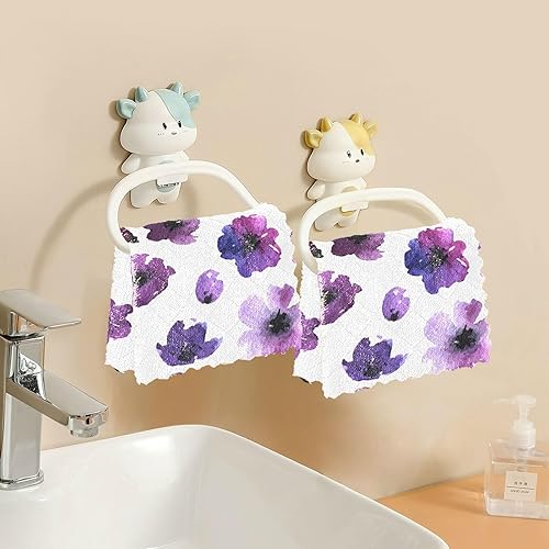 Miniatura 6 de Juego de 6 toallas de cocina y paños de cocina de algodón con estampado floral morado suave de secado rápido para mesa de baño