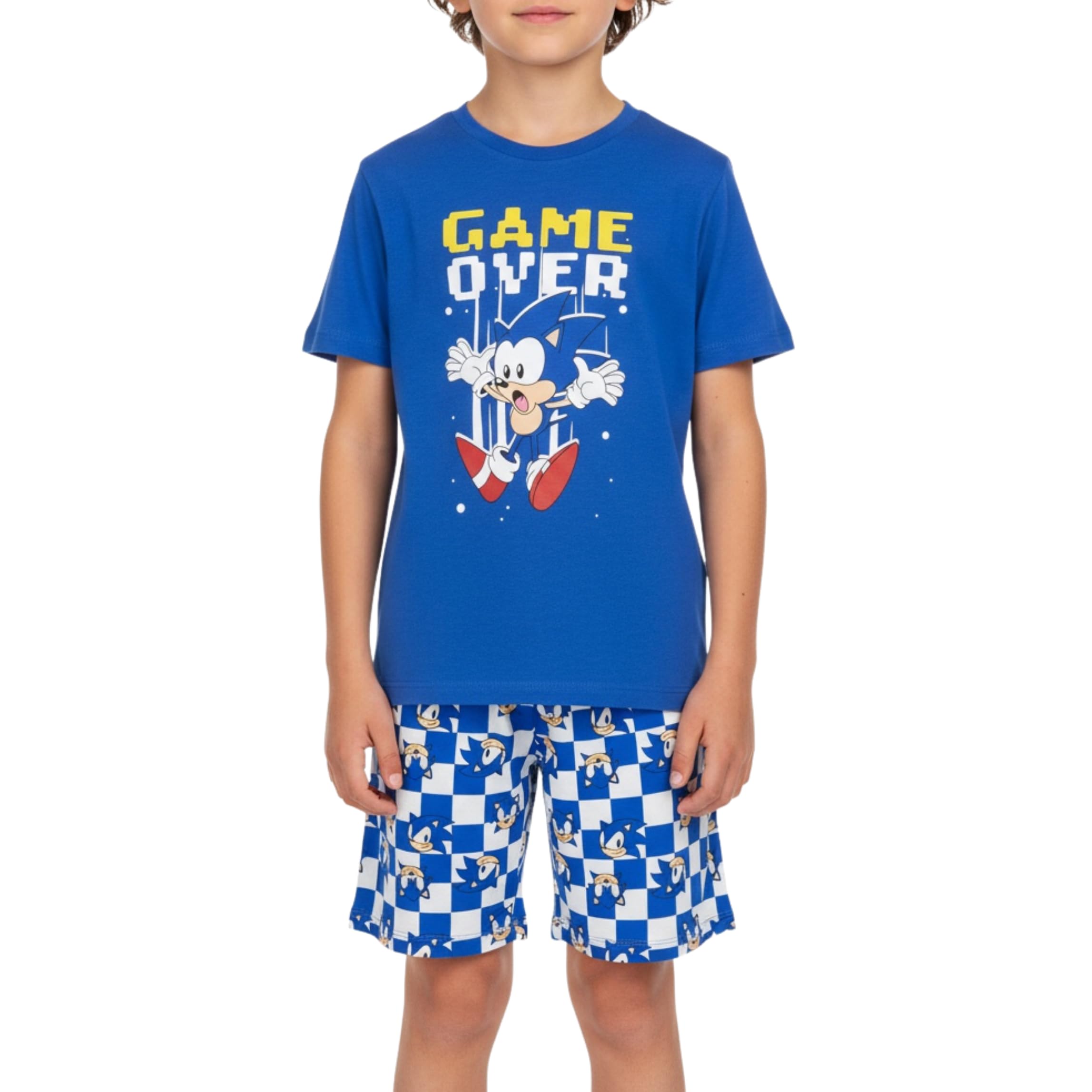 Sonic The Hedgehog Pyjama pour Garçon, Ensemble 2 Pièces Pyjama T-Shirt et Short en Coton Doux Design Sonic L'herisson, Tailles 5 à 12 Ans