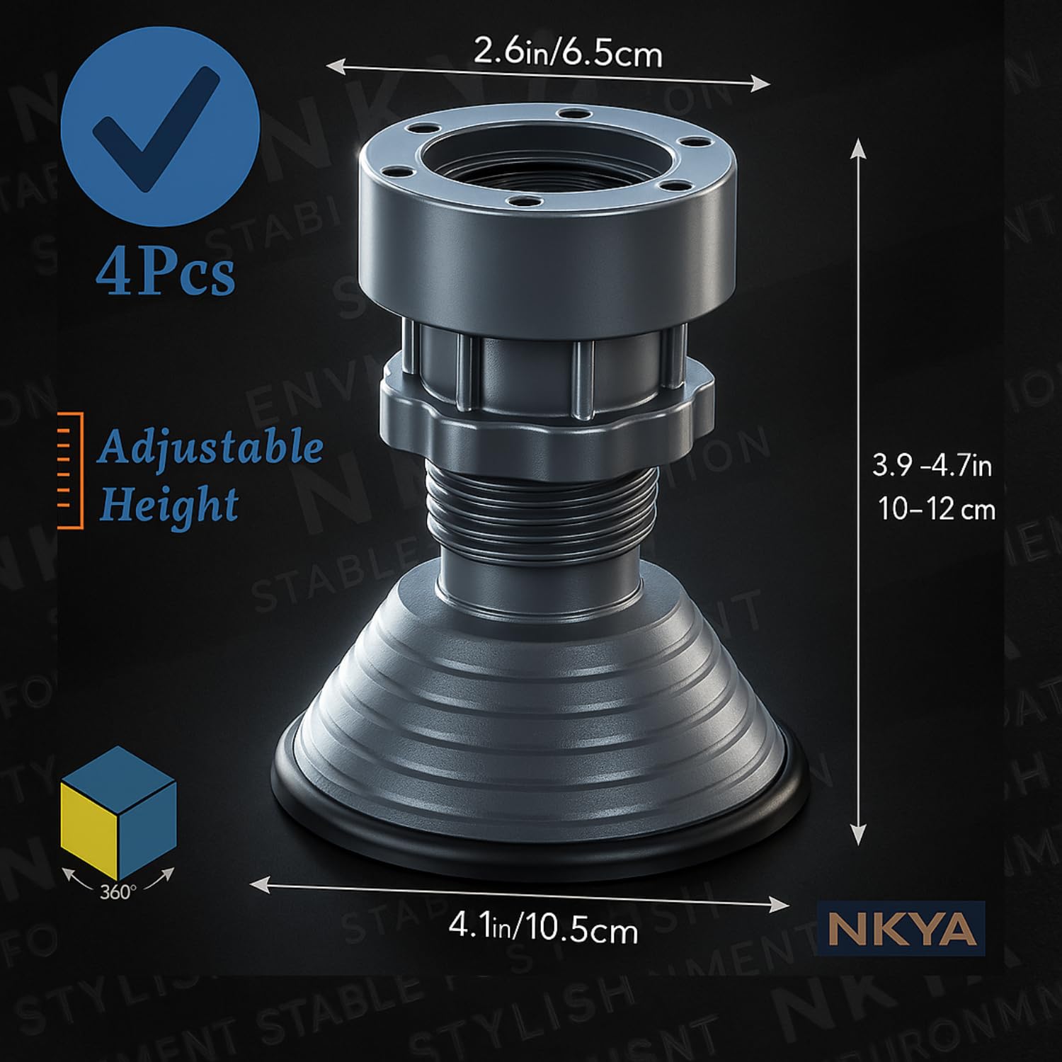 NKYA Heavy-Duty 300kg Capacity | Anti Vibration Pads for Washing Machine | Washing Machine Foot Pad 4 Pc Set | Noise-Cancelling Rubber | Height-Adjustable | Floor Protection | Fits All Types - Image 7 thumbnail